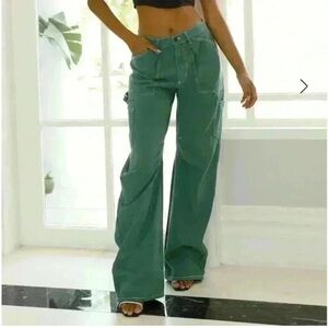 Lioness Miami Vice Barrel Leg Baggy Jeans in Green Size Small